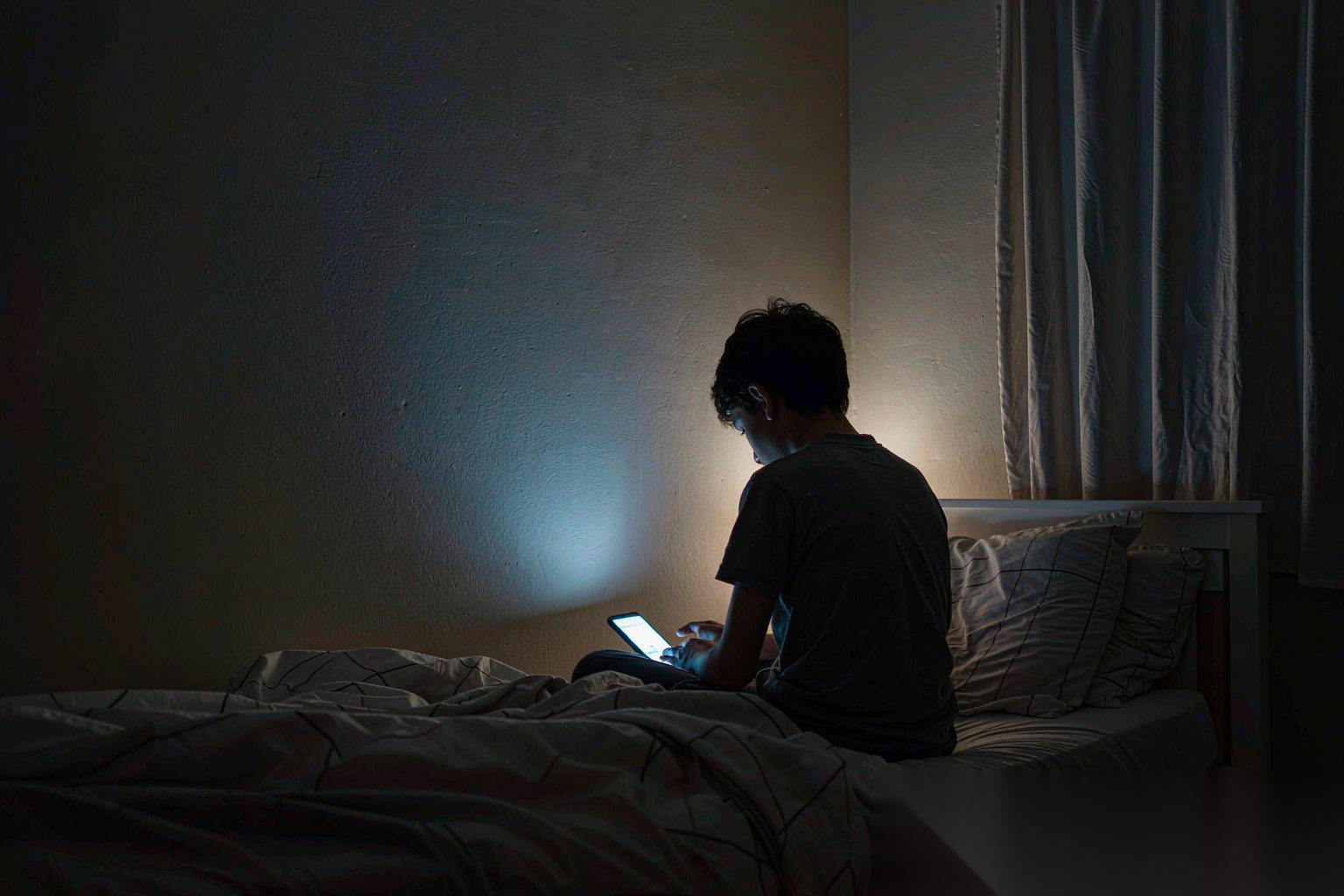 深夜房间里的手机屏幕光