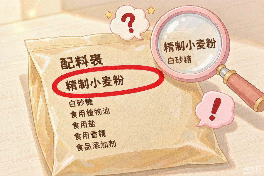 用放大镜仔细检查面包配料表